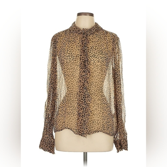 J.Crew Ruffle Button-Up Shirt in Leopard-Print Crinkle Chiffon – Size 10 – NWT - Picture 5 of 9